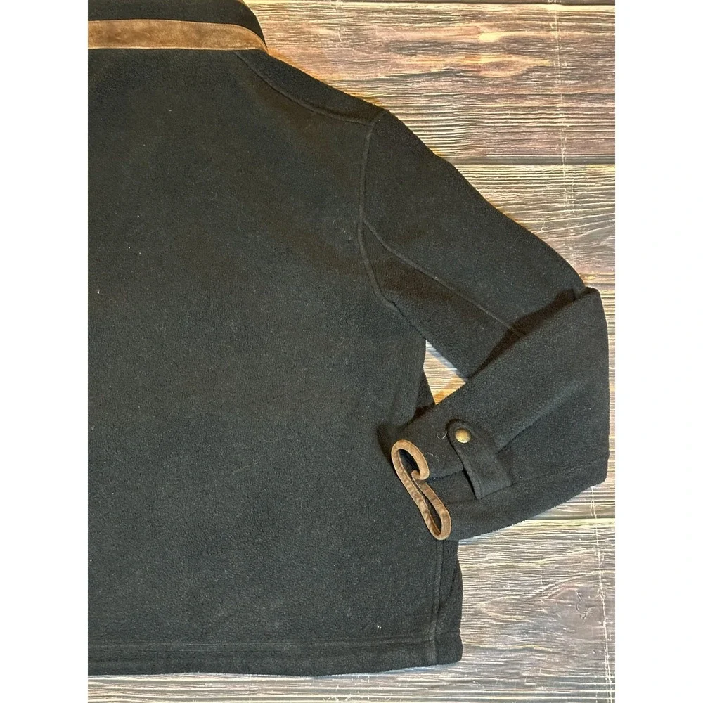 Vintage Polo Ralph Lauren Fleece Jacket Men's XL Black With Brown Leather Trim